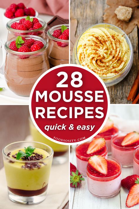 Dive into the world of mousse with our selection of 28 easy recipes, perfect for any occasion. Featuring a mix of classic and creative flavors, including rich coffee, sweet strawberry, and exotic mango, these light and creamy desserts are sure to delight. Whether you're looking for an elegant finale to a dinner party or a simple sweet treat, these mousse recipes offer a delectable solution. Tap to discover how to whip up these smooth, airy delights in no time. Elegant Simple Desserts, Mousse Bombe Desserts, Easy Dessert Parfait, Layered Mousse Desserts, Easy Dessert That Looks Fancy, Mini Mousse Desserts, Easy Elegant Desserts Entertaining, Fruit Mousse Recipes, Easy Mouse Recipes