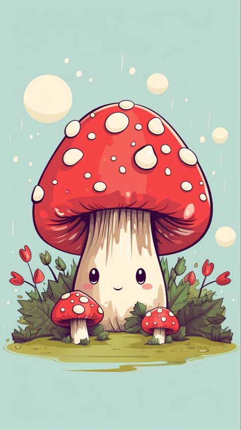 Mushroom Asthetic Picture, Cute Mushroom Art, Rabbit Wallpaper, Mushroom Wallpaper, Mushroom Pictures, Red Eyed Tree Frog, Mushroom Drawing, Cute Mushroom, Flower Art Drawing