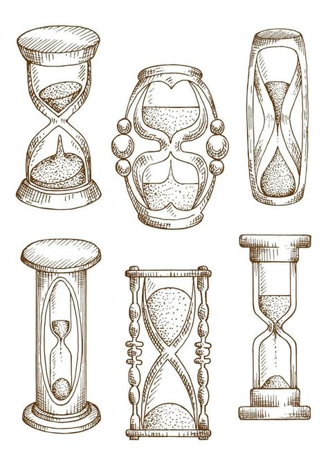 Vintage and modern hourglasses sketch icons Drawing Hourglass Art, Hourglass Character Design, Cool Sketch Ideas Vintage, Hourglass Sketch, Hourglass Painting, Time Concept Art, Hourglass Symbol, Cross Contour Line Drawing, Tattoo Hourglass