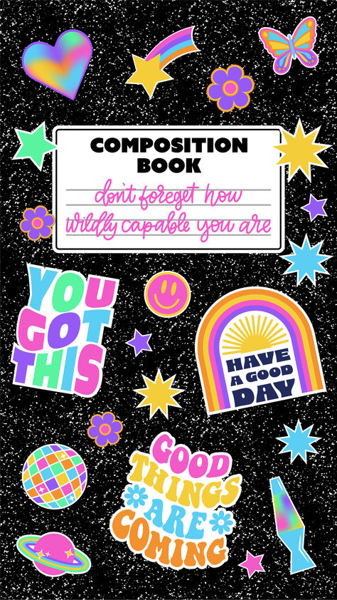 This nostalgic yet modern take on a composition notebook with positive and uplifting vibes for the school year! Back to school, art, wallpaper, inspiration, teen art. Composition Notebook Stickers, Back-to-school Quotes And Wallpapers, Back To School Wallpapers And Quotes, Notebook Wallpaper Aesthetic, School Wallpaper Aesthetic, Composition Notebook Wallpaper, School Classroom Background, Composition Wallpaper, Notebook Wallpaper