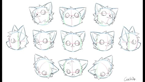 Cat Head Angles Reference, How To Draw Kemono, Kemono Art Tutorial, Chibi Cat Base, How To Draw Cat Ears, How To Draw Fursona, Cat Head Reference, Cat Fursona Ref Sheet, Kemono References