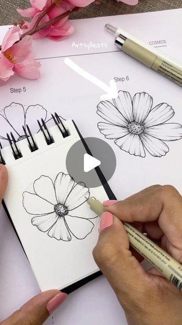 Step By Step Flower Drawing, Flower Drawing Tutorial Step By Step, Doodles Mandala, Easy Flower Drawings, Ink Doodles, Easy Mandala Drawing, Sketching Tips, Flower Drawing Tutorials, Flower Henna