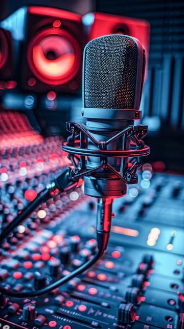 Premium Photo | Recording Studio Setup With Microphone and Sound Board Generative AI Podcast Studio Interior Design, Music Recording Studio Aesthetic, Singing Studio, Recording Studio Aesthetic, Music Production Studio, Hair Poster Design, Studio Mic, Radio Studio, Music Sign