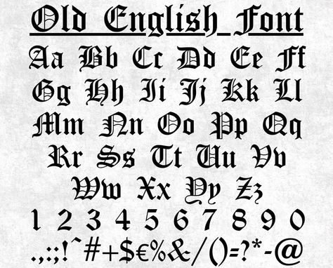 Old Gothic Font, Old Fonts Vintage Alphabet, Gothic Old English Fonts, Old Timey Font, Old School Letters, Gothic Font Alphabet, Alphabet Old English, Old English Numbers, Olde English Font