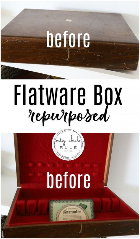 Old Flatware Box REPURPOSED To Keepsake Box!! Simple!! artsychicksrule.com #flatwarebox #silverwarebox #repurposedprojects #repurposedflatwarebox Cutlery Box Upcycle, Silverware Chest Makeover, Silverware Boxes Upcycle, Old Silverware Box Ideas, Repurposed Silverware Chest, Flatware Box Repurposed, Painted Keepsake Boxes, Repurpose Silverware Boxes, Flatware Box Makeover