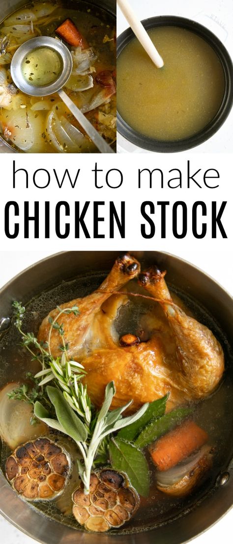 Chicken Stock Recipe (How to Make Chicken Stock) #stock #broth #chickenstock #chickenstockrecipe #howtomakechickenstock #brothrecipe #chicken #healthy Make Chicken Stock, Chicken Stock Recipe, Stock Recipes, Vegetable Scraps, Homemade Chicken Stock, Bone Broth Recipe, Chicken Healthy, Raw Chicken, Broth Recipes