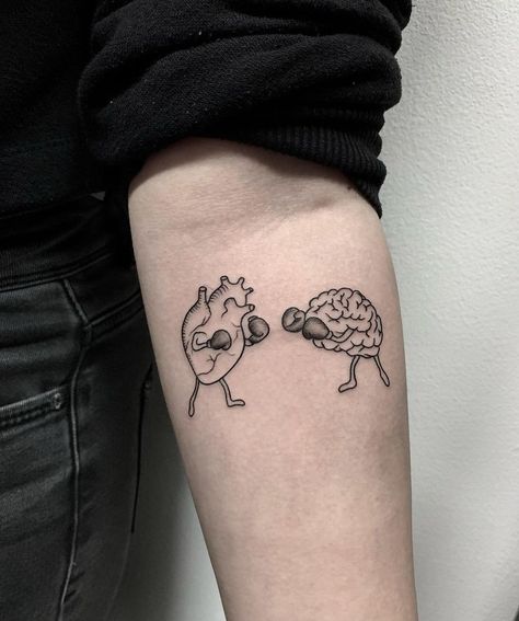 Heart Versus Brain, Psychology Tattoo, Hard Tattoos, Brain Tattoo, Health Tattoo, Herz Tattoo, Heart Brain, Tattoo Heart, Wrist Tattoos For Guys