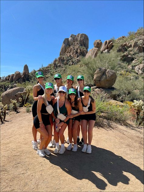 Scottsdale bachelorette, bachelorette ideas, cute trucker hat, hiking Bachelorette Party Lake Weekend, Bachelorette Party Trip Ideas, Lake Tahoe Bachelorette Party, Sedona Bachelorette, Bachelorette Party Lake, Bachelorette Outfit Themes, Arizona Bachelorette, Glamping Bachelorette Party, Cute Trucker Hat