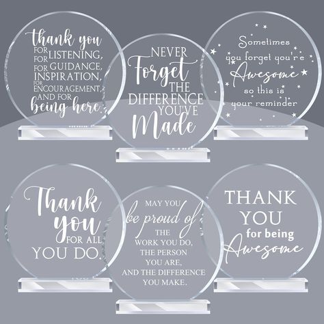 PRICES MAY VARY. Abundant Amount: there are 6 pieces of acrylic thank you gifts for women, enough to satisfy your encouragement requirements in your daily work; You can use these acrylic awards to decorate your home and office, creating a warm and active atmosphere Motivational Gifts: the acrylic plaque inspirational gifts are more textured to touch; There also comes with inspirational quotes, which can be applied to remind yourself or encourage friends and colleagues, expressing your deep appre Work Gifts Employee Appreciation, Prizes For Adults, Encourage Friend, Recognition Plaques, Trophy Plaques, Acrylic Awards, Teacher Team, Employee Appreciation Gifts, Acrylic Plaque