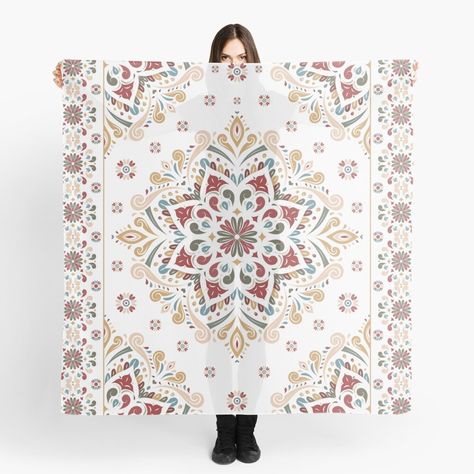 "Warm flowers. Abstract pattern with mandala and stylised flowers. Design 032790722." Scarf for Sale by Annartlab | Redbubble