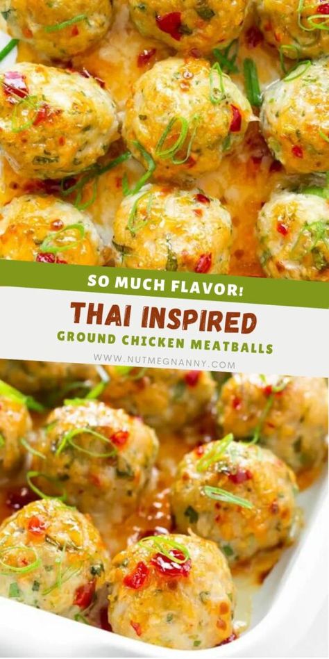 Thai Inspired Chicken Meatball Soup, Thai Meatball Recipes, Chicken Meatball Dinner, Thai Baked Chicken, Best Chicken Meatballs, Chicken Meatball Recipe, Thai Chicken Meatballs, Thai Meatballs, Easy Sunday Dinner