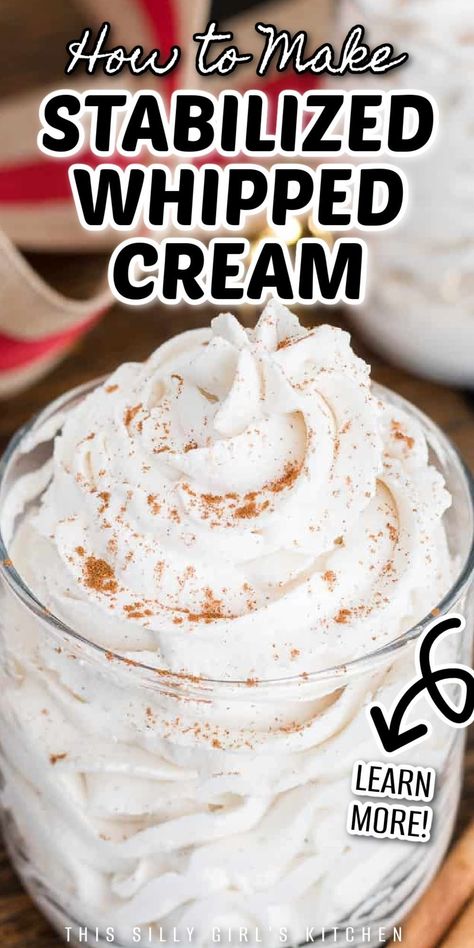 Stabilized Whip Cream, Whipped Cream With Milk, Homemade Whipped Cream Recipe, Stabilized Whipped Cream, Recipes With Whipping Cream, Making Whipped Cream, Whip Cream, Homemade Whipped Cream, Scrumptious Desserts