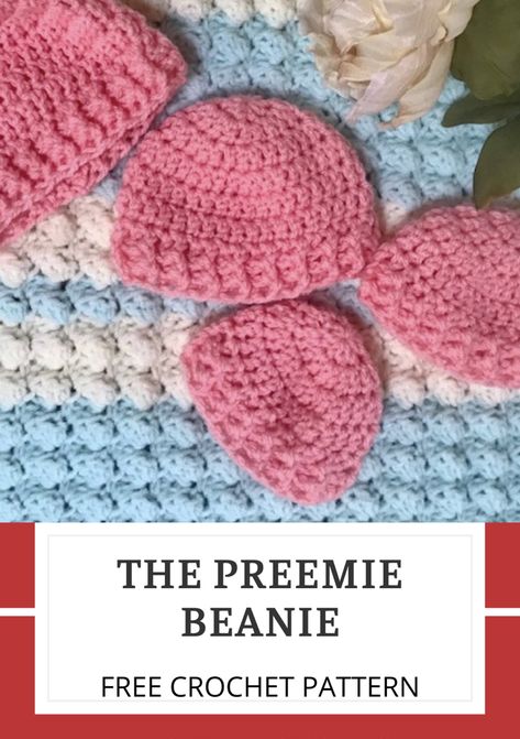 Crochet Patterns One Skein, Micro Preemie Crochet Patterns, Carroway Crochet, Baby Beanie Crochet Pattern, Preemie Patterns, Crochet Preemie Hats, Crochet Challenge, Charity Knitting, Preemie Crochet