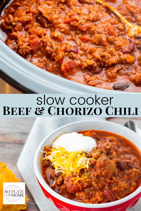 Chorizo Chili Crockpot, Chorizo Chili Recipe, Chorizo Chili, Corn Chili, Beef Chorizo, Slow Cooker Chili Recipe, Chorizo Recipes, Minced Beef, Best Chili Recipe