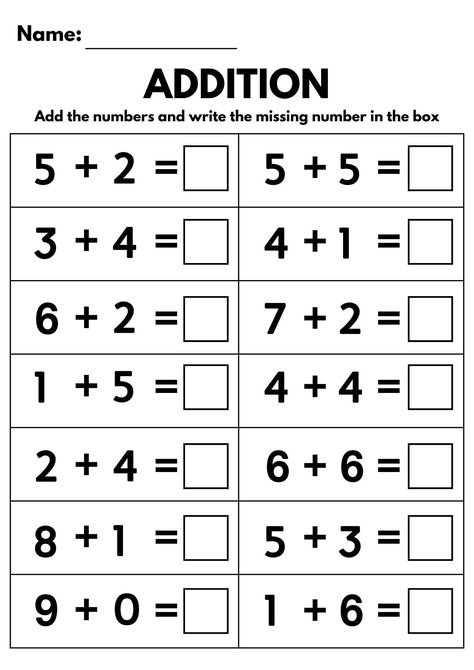 Fill In The Blanks Worksheets, Driving Basics, Kindergarten Math Worksheets Free, Math Addition Worksheets, Basic Addition, Math Sheets, First Grade Worksheets, Large Font, 2nd Grade Math Worksheets