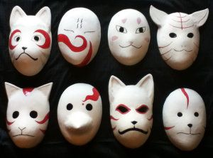 ceramic_anbu_masks_by_birdielady-d5cj3l9 Mascaras Anbu, Anbu Cosplay, Kakashi No Mask, Anbu Black Ops, Anbu Mask, Japanese Masks, Ninja Mask, Last Minute Halloween Costume, Noh Mask