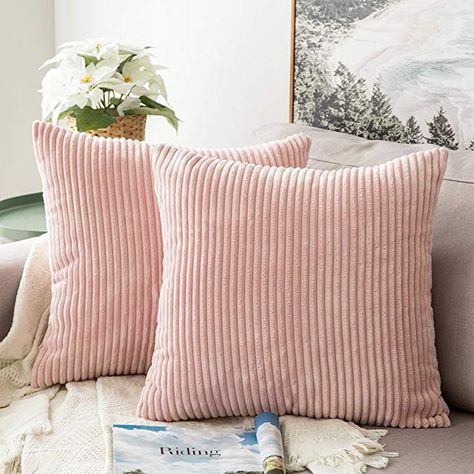 Miulee Pack of 2, Corduroy Soft Soild Decorative Square Throw Pillow Covers Set Cushion Cases PillowCases for Sofa Bedroom Car 18 x 18 Inch 45 x 45 Cm Motif Simple, Neutral Pillows, Soft Sofa, Stripe Throw Pillow, Pink Pillows, Sofa Cushion Covers, Decorative Throw Pillow Covers, Big Boy, Velvet Cushions