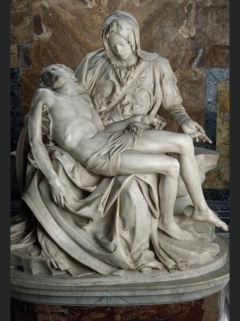 Pieta Sculpture, Michelangelo Paintings, Michelangelo Sculpture, Baroque Sculpture, La Pieta, Colour Drawing, Classic Sculpture, Great Works Of Art, Greek Sculpture