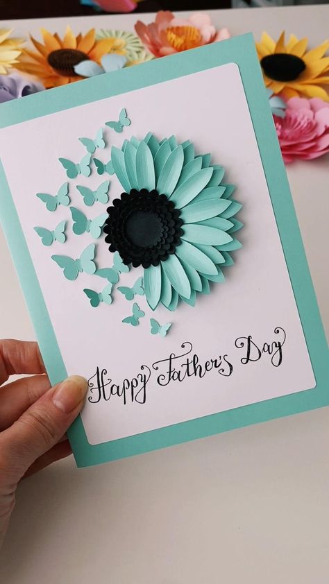 Handmade Card, Paper Flower Craft, DIY Gift, Birthday Card, Father's Day, Sunflower and Butterflies in 2022 | Homemade cards, Easy birthday cards diy, Paper crafts Easy Birthday Cards Diy, Hadiah Diy, Birthday Card Craft, Simple Birthday Cards, Seni Dan Kraf, Kraf Diy, Paper Flower Crafts, Flower Craft, Handmade Paper Crafts