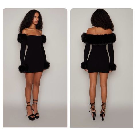 Guizio Faux Fur Off The Shoulder Mini Dress New Size Xxl $298 Details Your Coziest Must-Have Meet Our Faux Fur Off-The-Shoulder Dress. Knit For Comfort And Elegance, The Fitted Style Is Trimmed With Plush Faux Fur That Can Be Removed; This Versatile Dress Is Destined To Become Your Favorite Dress. Off-The-Shoulder Neckline Long Sleeves Pullover Style Detachable Faux Fur Trim At Collar And Cuffs 5% Cashmere, 40% Wool, 10% Tess, 20% Viscose, 25% Nylon Our Products Are 100% Genuine. In All Cases We Fuzzy Dress Outfit, Fur Trimmed Dress, Formal Winter Outfits Dresses, Fashion Glossary, Dress With Fur, Wearable Sculpture, Off The Shoulder Mini Dress, Fur Dress, Floral Ruffle Dress