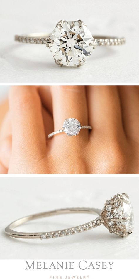 Diamond Round Engagement Ring, Engagement Ring Classic Round, Round Engagement Ring Micropave, Engagement Ring With Round Diamond, Round Cut Diamond Ring Diamond Band, Round Diamonds Engagement Rings, Rings Round Diamond, 6 Prong Diamond Engagement Ring, Six Prong Diamond Ring