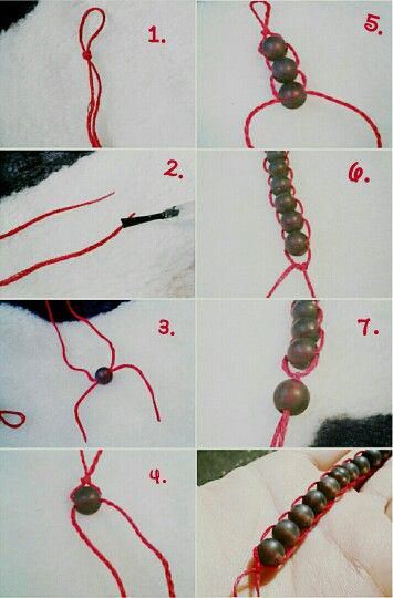 How To Add A Bead To A Friendship Bracelet, How To Make Thread Bracelets With Beads, Bracelet With Thread And Beads, Thread Bead Bracelets, How To Tie Beads On A String, How To Add Beads To Friendship Bracelet, How To String Beads, String And Bead Bracelet Diy, Thread And Bead Bracelets