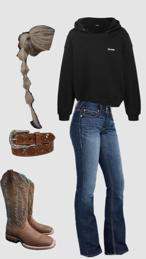 Western Clothes Aesthetic, Cute Winter Outfits Western, Country Girl School Outfits, Overalls And Cowboy Boots Outfit, Dark Western Aesthetic Outfits, Hot Country Outfits, Boots And Jeans Outfit Cowgirl, Jeans And Boots Outfit Country, Country Work Outfits