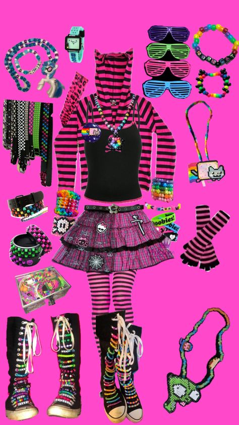 #scene #scenekid #colorful Subtle Scene Outfits, Scene Moodboard, Scene Wardrobe, Cryptidcore Outfit, Scene Fits, Scene Fit, Scene Clothes, Scene Clothing, Scene Queen