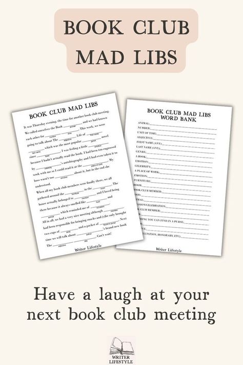 Printable Book Club Game, Bookworm Mad Libs, Fun Party Game for Readers, Book Club Ice Breaker Activities - Etsy UK Book Club Drinks, Book Club Activities For Kids, Book Club Ice Breakers, Book Club Games For Women, Book Club Crafts, Book Club Games, Book Club Printables, Ice Breaker Activities, Club Games