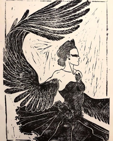 Chris(tine) Kilfoil on Instagram: ““Black Swan” Poster 🦢 Versions 1 & 2 • • • • • Lino Block Print • (V2 has an added gouache wash) • 12x16” • March 2019 • #blackandwhite…” Black Swan Poster Art, Black Swan Sketch, Black Swan Illustration, Black Swan Drawing, Swan Woman, Black Swan Poster, Black Swan Art, Black Swan Aesthetic, Swan Poster