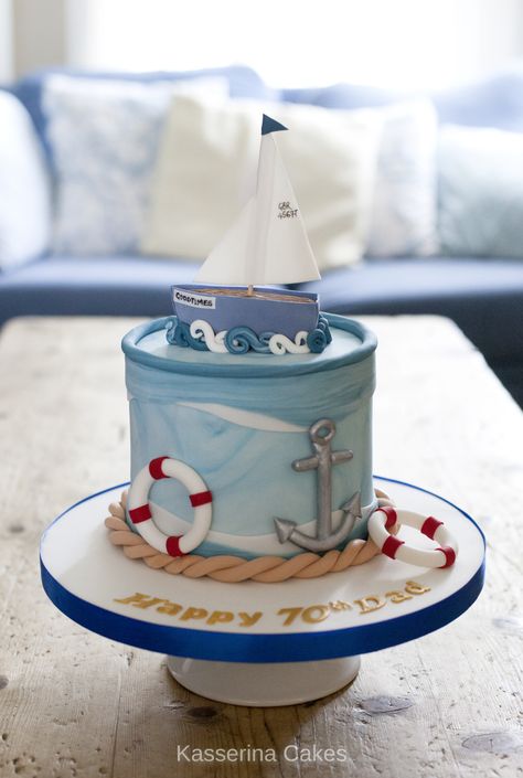 Sailing themed birthday cake by Kasserina Cakes Nautical Birthday Cakes, Sailor Cake, Ocean Birthday Cakes, Anchor Cakes, Marine Cake, Ship Cake, Boat Cake, Nursing Cake, Nautical Cake