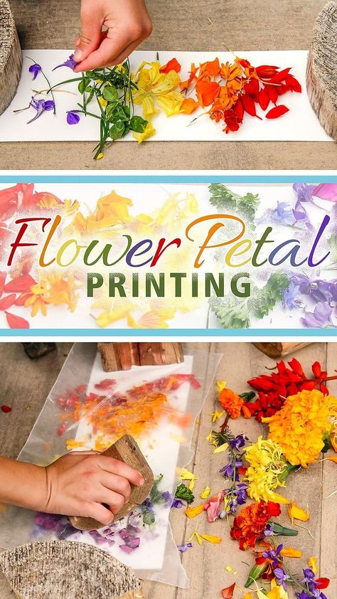 Flower Petal Printing: Nature Process Art | Preschool art, Craft activities for kids, Nature activities Nature Scavenger Hunt For Kids, Scavenger Hunt Ideas For Kids, Process Art Preschool, Scavenger Hunt Ideas, Nature Scavenger Hunt, Art Preschool, Forest School Activities, Nature School, Theme Nature