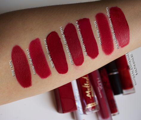 Red Lipstick Swatches, Mac Liquid Lipstick, Mac Red Lipsticks, Lip Color Shades, Mac Lipstick Shades, Red Lipstick Shades, Liquid Matte Lipstick, Lipstick Kit, Best Lipsticks