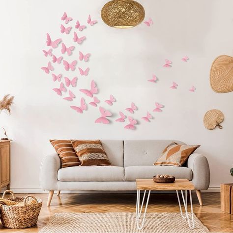 72 Pcs Pink 3D Butterfly Girl Room Wall Decor, 4 Styles 3 Sizes, Girls Room Wall Decor, Pink Bedroom Bathroom Decor Butterflies Wall Stickers Decals Decorations For Toddler Kids Nursery Daughters Girl Room Wall Decor, Butterfly Bedroom, Girls Room Wall Decor, Wall Decor Pink, Butterfly Girl, Pink 3d, Butterfly Wall Decor, Butterfly Wall Stickers, 3d Butterfly