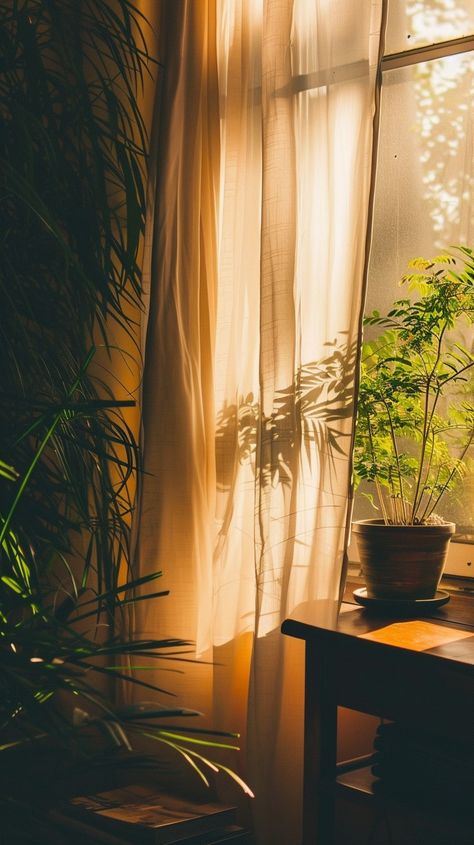 Sunlit Peaceful Corner: Warm #sunlight filters through sheer #curtains, casting a golden glow over a cozy indoor #plant. #indoor #warm #aiart #aiphoto #cozycorner ⬇️ Download and 📝 Prompt 👉 https://stockcake.com/i/sunlit-peaceful-corner_302261_410927 Sunlight In Room, Direct Sunlight Photography, Peaceful Living Room, Sunlight Aesthetic, Sunlight Photography, Window Nook, Window Photography, Plant Window, Plant Indoor