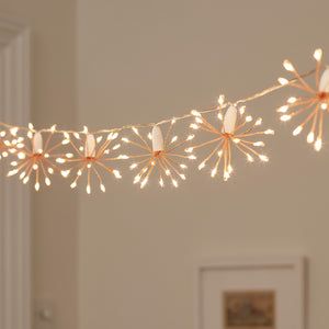 Indoor Fairy Lights | Indoor String Lights | Lights4fun | Lights4fun.co.uk Rose Gold Curtains, Fireplace Garland, Outdoor Fairy Lights, Fairy Lights Bedroom, Lighting Uk, Gold Starburst, Gold Curtains, Perfect Living Room, Indoor String Lights