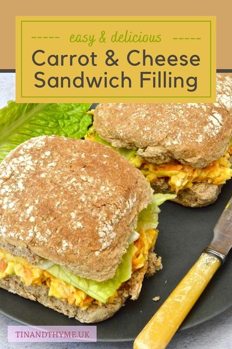 A super tasty and nutritious filling to liven up your workaday cheese sandwich. This recipe for carrot and cheese sandwich filling will revolutionise your lunch box and it's great for picnics too. #TinandThyme #PicnicFood #SandwichFilling #VegetarianSandwichRecipes #CarrotandCheese Carrot Sandwich, Vegetarian Sandwich Recipes, Vegetarian Casserole, Uk Recipes, Sandwich Ideas, Homemade Lunch, Sandwich Fillings, Vegetarian Sandwich, Vegetarian Appetizers