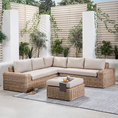 Como Rattan Corner Set in Natural Antique Durable Outdoor Furniture, Seating Design, Corner Seating, Sofa Dimension, Rattan Weave, Patio Fire Pit, Corner Sofa Set, Garden Sofa Set, Fire Pit Designs