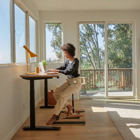 Uplift Desk Home Office, Home Office Standing Desk Ideas, Standing Desk Ideas, Standing Desk Home Office, Wood Standing Desk, Spring Campaign, Plywood Table, Marguerite Duras, Standing Desk Office