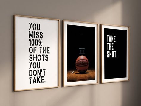 Basketball Print Set of 3 for Boys, Basketball Printable Poster With Inspirational Quotes, Teen Room Decor Art Prints, Digital Download - Etsy Basketball Wall Art Printable, Basketball Coach Office Ideas, Basketball Boys Bedroom, Basketball Inspired Bedroom, Basketball Themed Bedroom For Teens, Teen Basketball Bedroom, Teen Basketball Room, Teen Boy Basketball Bedroom, Teen Boys Shared Bedroom Ideas