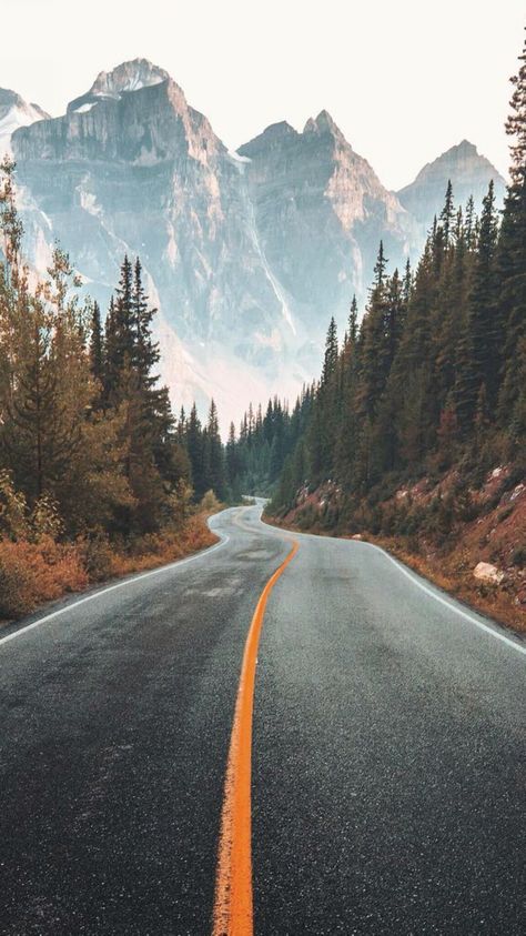 Into the mountains Canada Photography, Beautiful Roads, Landscape Photography Tips, Landscape Photography Nature, Watercolor Mountains, Cafe Racers, Banff National Park, Open Road, Pine Trees