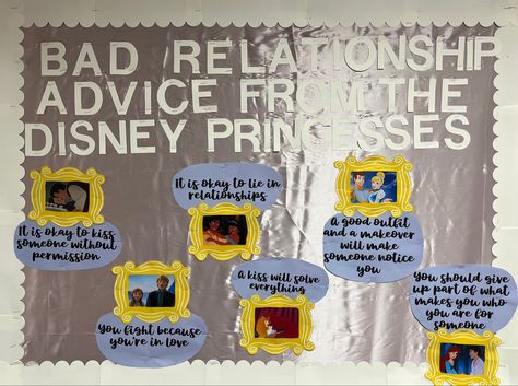 Disney Princess Bulletin Board, Ra Bulletin Boards Healthy Relationships, Healthy Relationships Bulletin Board, Ra Board Ideas, College Bulletin Boards, Student Worksheet, Hall Decorations, Ra Bulletins, Ra Boards