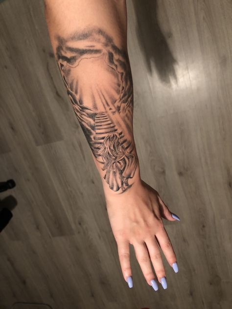 Praying Hands Tattoo For Women, Sky Tattoos For Women, Sunlight Tattoo, Praying Tattoo, Rose Tattoo On Hip, Father Son Tattoo, Arm Tattoos Black, Praying Hands Tattoo, Sky Tattoos