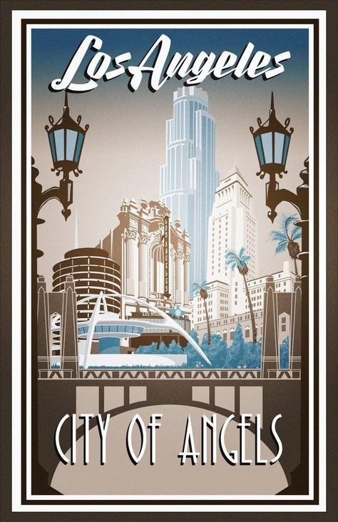 Los Angeles Postcard, Los Angeles Poster, Los Angeles Vintage, Angel Posters, Graphisches Design, Vintage Poster Design, California City, Los Angeles City, Retro Travel Poster