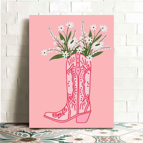 Faster shipping. Better service Boot Flower Vase, Mini Toile, Pink Canvas Art, Simple Canvas Paintings, Cute Canvas Paintings, Easy Canvas Art, Pink Painting, Canvas Painting Designs, Cute Paintings