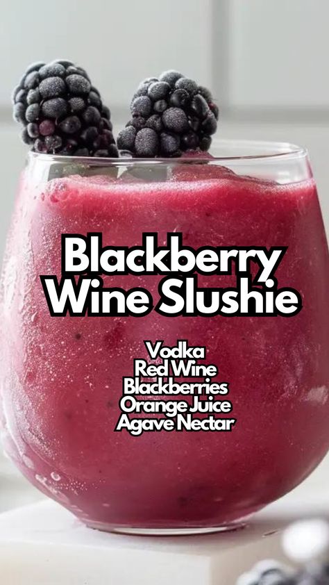 Blackberry Wine Slushie Slushie Cocktails, Blackberry Vodka Drinks, Blackberry Cocktails, Blackberry Vodka, July Cocktails, Wine Slushie Recipe, Red Wine Cocktails, Blackberry Cocktail, Cocktail Cards