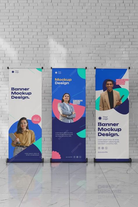 Premium PSD | Roll up banner mockup Popup Banner Design, Event Banner Design Inspiration, Roll Banner Design, Vinyl Banner Design, Roller Banner Design, Exhibition Banners, Rollup Design, Roll Up Banner Design, Exhibition Graphics