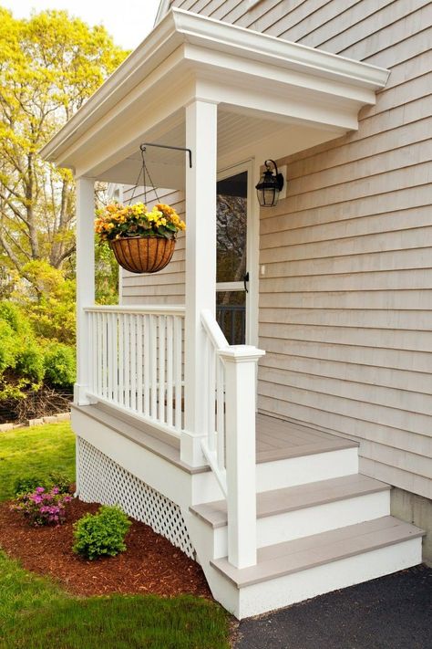 Side Porch Ideas, House Porch Design, Front Porch Remodel, Cottage House Exterior, Veranda Design, Whole House Remodel, Pink Morning, Front Porch Steps, Porch Stairs