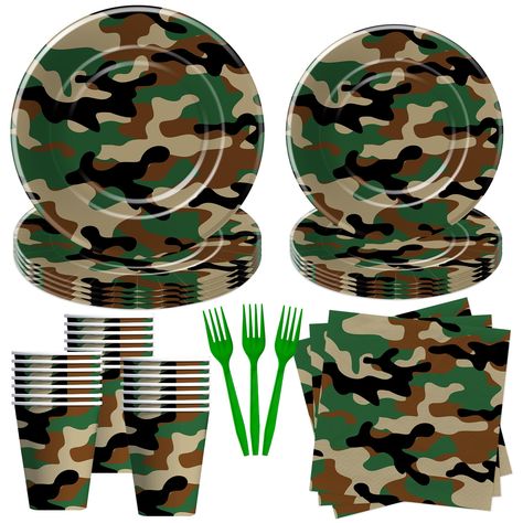 PRICES MAY VARY. 【Army Party Decorations 】Stand out from the crowd with our vibrant camouflage design. Featuring realistic camouflage patterns in earthy tones, our tableware adds an element of adventure to your party decor. The eye-catching design is sure to impress guests and create a memorable atmosphere 【Serve 24 Guests】This camouflage party tableware set can accommodate up to 24 guests and includes everything you need: 24pcs 9'' camouflage dinner plates, 24pcs 7'' camo dessert plates, 24pcs Hunting Party Decorations, Hunting Birthday Party Decorations, Army Party Decorations, Army Themed Birthday, Hunting Birthday Party, Camouflage Party, Army Birthday Parties, Jungle Theme Birthday Party, Camo Party