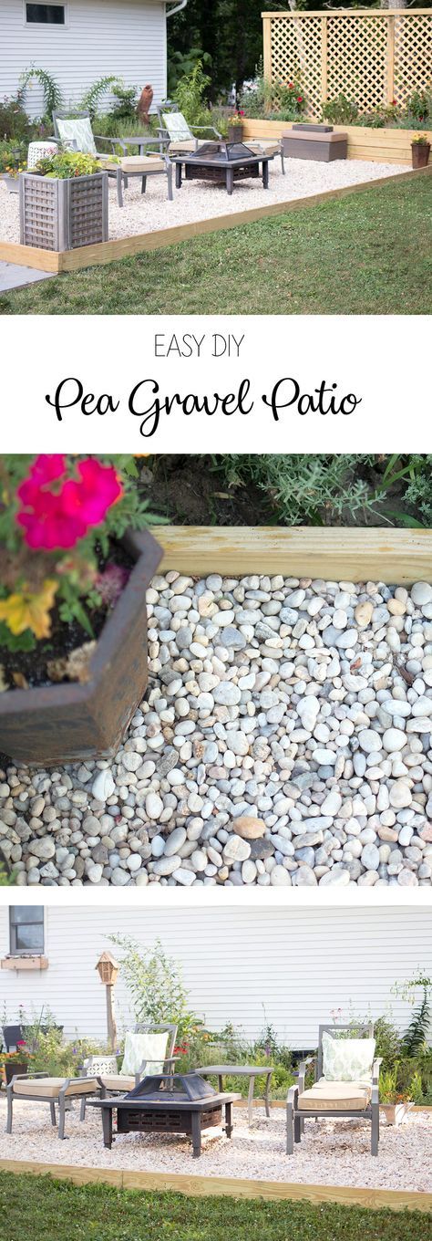 Diy Pea Gravel Patio, Gravel Patio Diy, Diy Patio Ideas, Pea Gravel Patio, Diy Backyard Patio, Concrete Patios, Backyard Patio Ideas, Gravel Patio, Cheap Patio